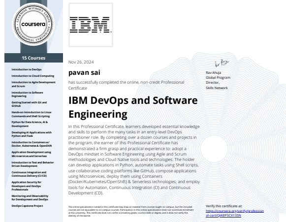 DevOps and Software Engineering Certificate